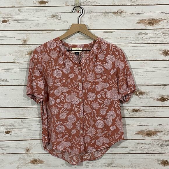 Universal Thread Floral Short Sleeve Button Down - Dusty Pink - XS - Picture 7 of 13